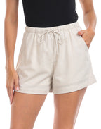 HDE Women's Linen Blend Drawstring Shorts High Waisted 4" Inseam Summer Shorts