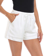 HDE Women's Linen Blend Drawstring Shorts High Waisted 4" Inseam Summer Shorts
