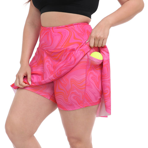 Pink Swirls Plus Size Tennis Skort Pleated Golf Skirt with Shorts