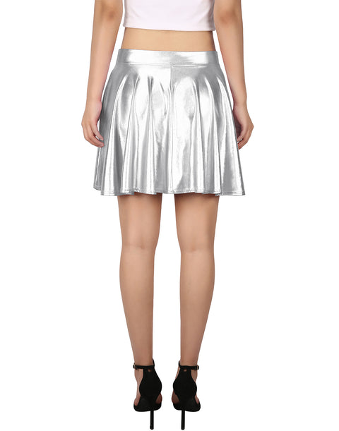 Metallic Pleated Skater Skirt