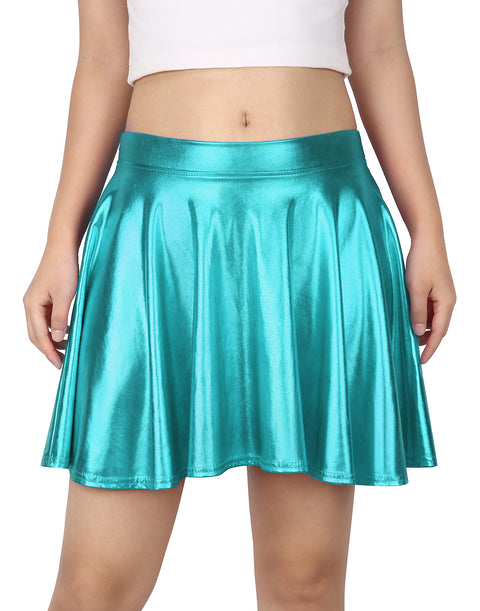 Metallic Pleated Skater Skirt