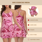 Pink Marble Swirl Exercise Workout Dress With Built-In Shorts
