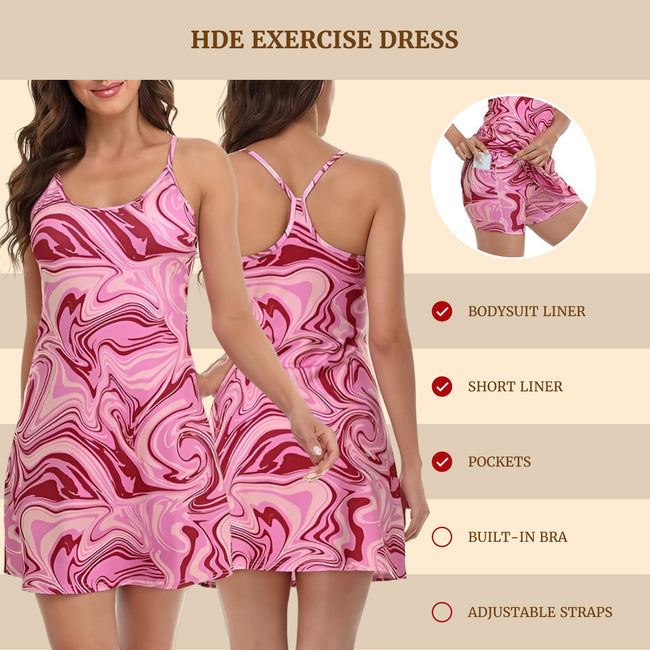 Pink Marble Workout Dress Built In Shorts – back view