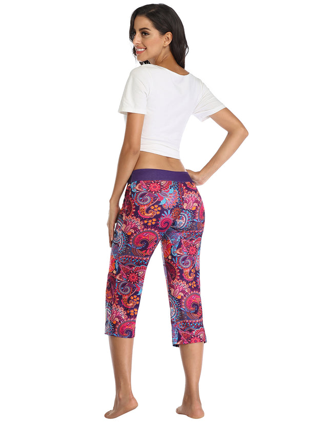 Purple Paisley Cropped Pajama Pants Sleep – close-up detail