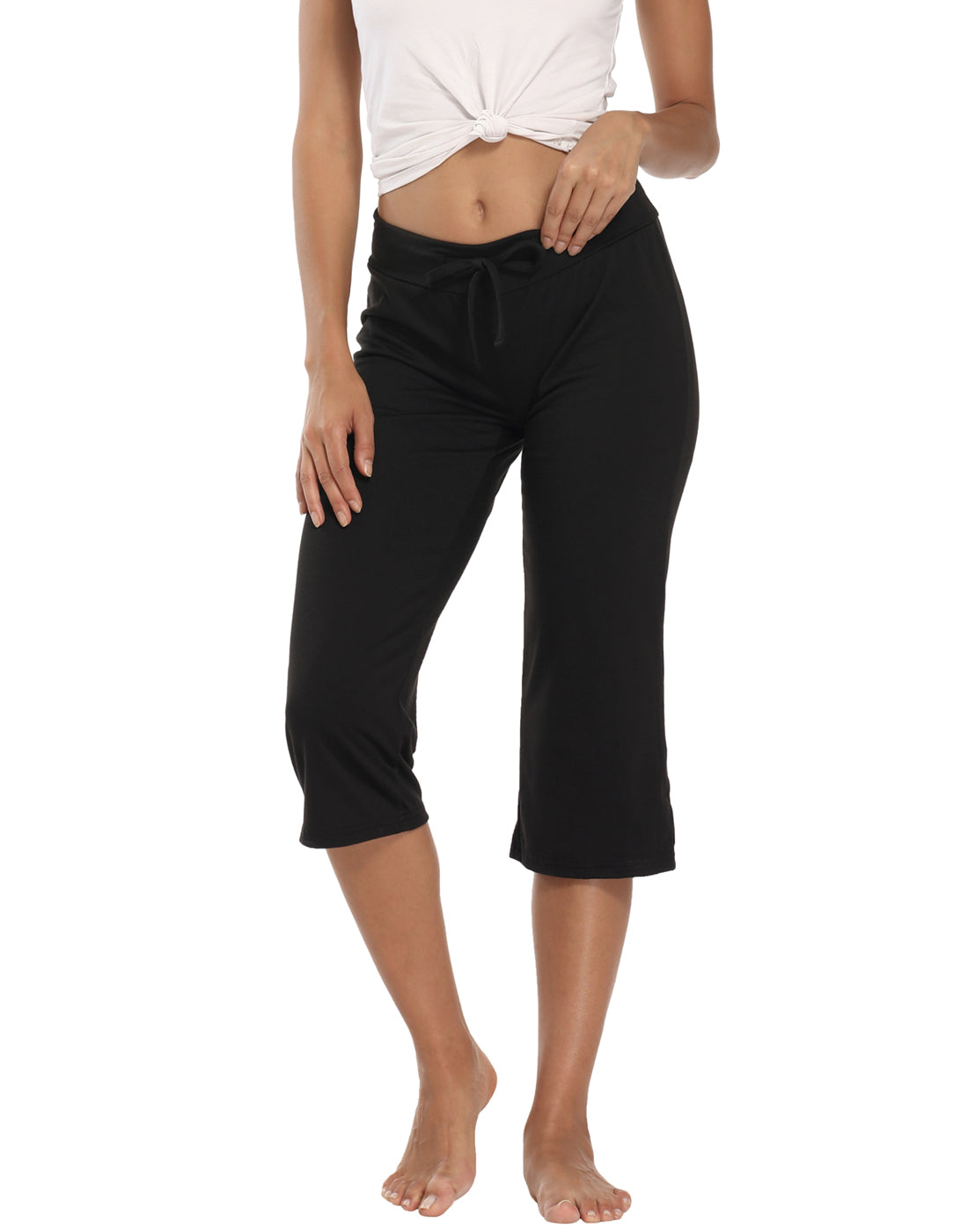 Black Cropped Pajama Pants Sleep Capris in Black