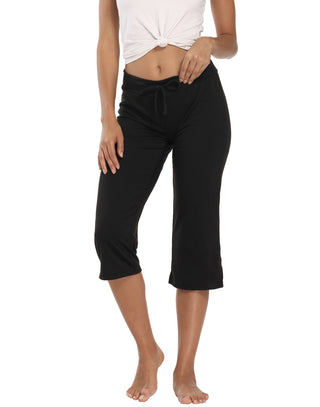 Black Cropped Pajama Pants Sleep Capris in Black