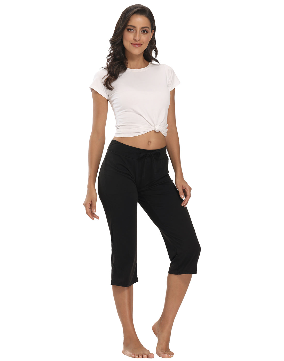 Black Cropped Pajama Pants Sleep Capris – back view