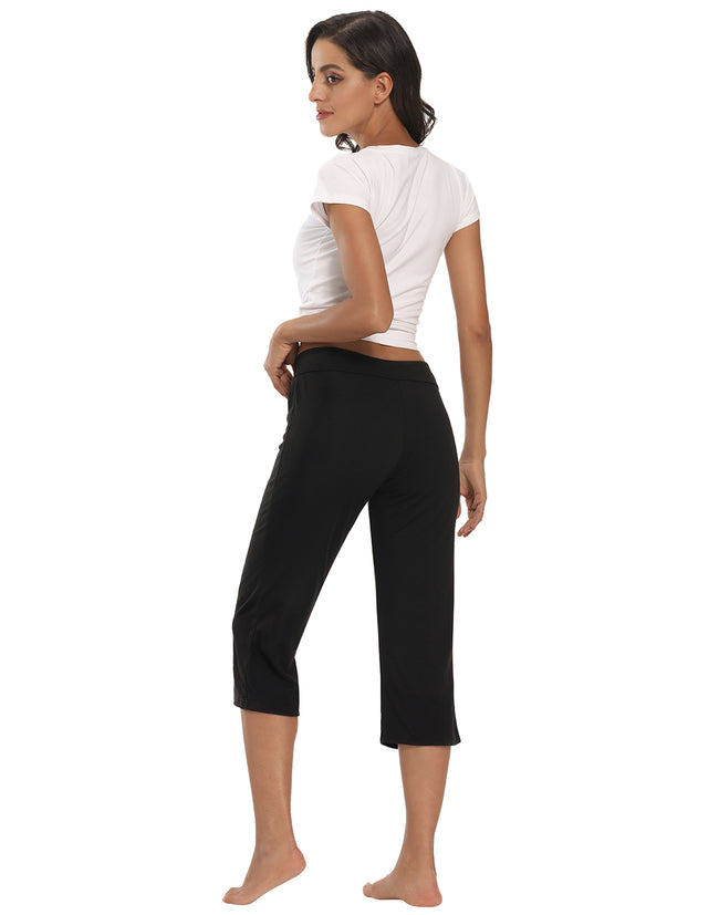 Black Cropped Pajama Pants Sleep Capris – side view