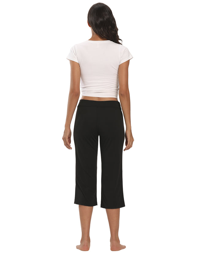 Black Cropped Pajama Pants Sleep Capris – close-up detail