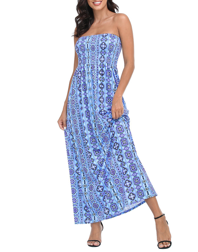 Strapless Summer Maxi Dress Smocked in Beach Boho