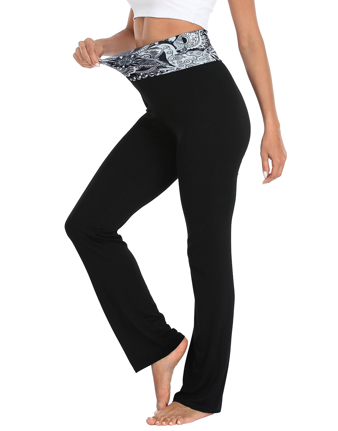 Black Paisley Fold Over Lounge Pants – side view