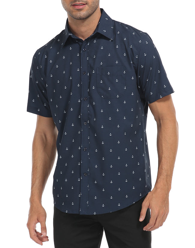 Men's Hawaiian Shirt Short Sleeve Button Down in Anchors