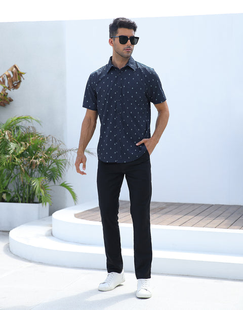 Mens Short Sleeve Button Down Hawaiian Dress Shirt