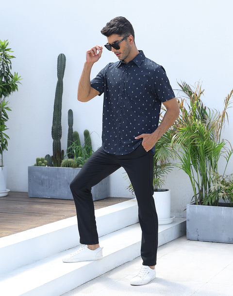 Mens Short Sleeve Button Down Hawaiian Dress Shirt