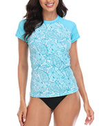 LRD Swim Shirts for Women - Short Sleeve Rash Guard UPF 50 Quick Dry Active - Beach Paisley