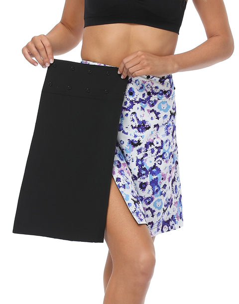 Blue Floral / Black Reversible Cover Up Skirt
