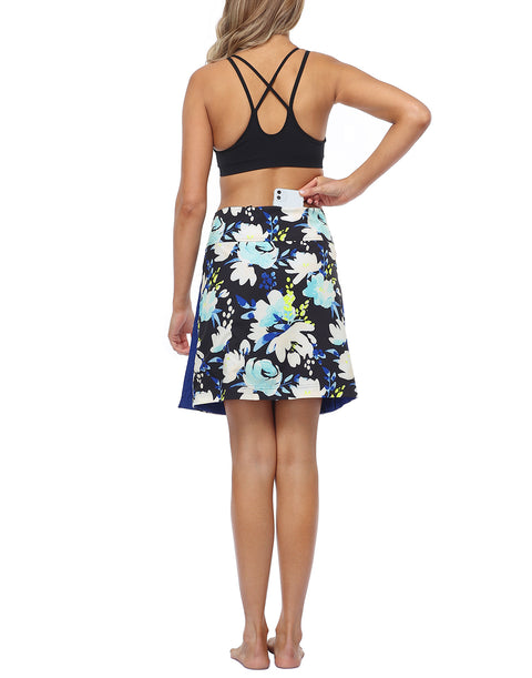 Black Floral / Royal Blue Reversible Cover Up Skirt