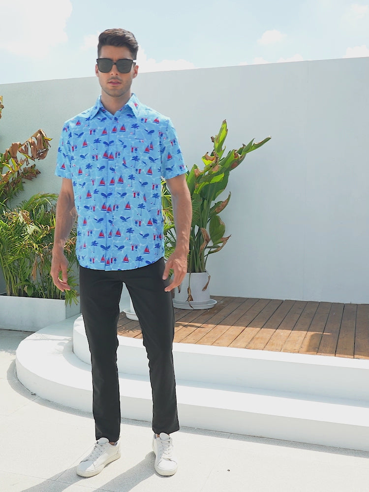 Mens Short Sleeve Button Down Hawaiian Dress Shirt