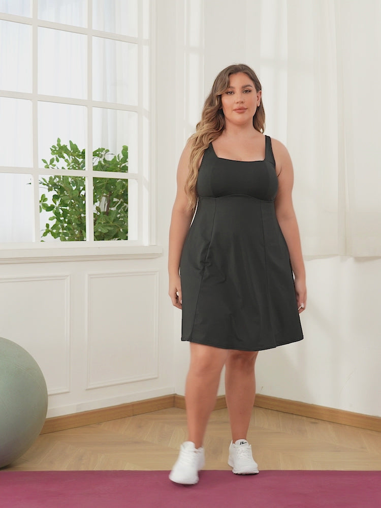 Plus Size Tennis Athletic Workout Dress with Built-in Shorts & Bra