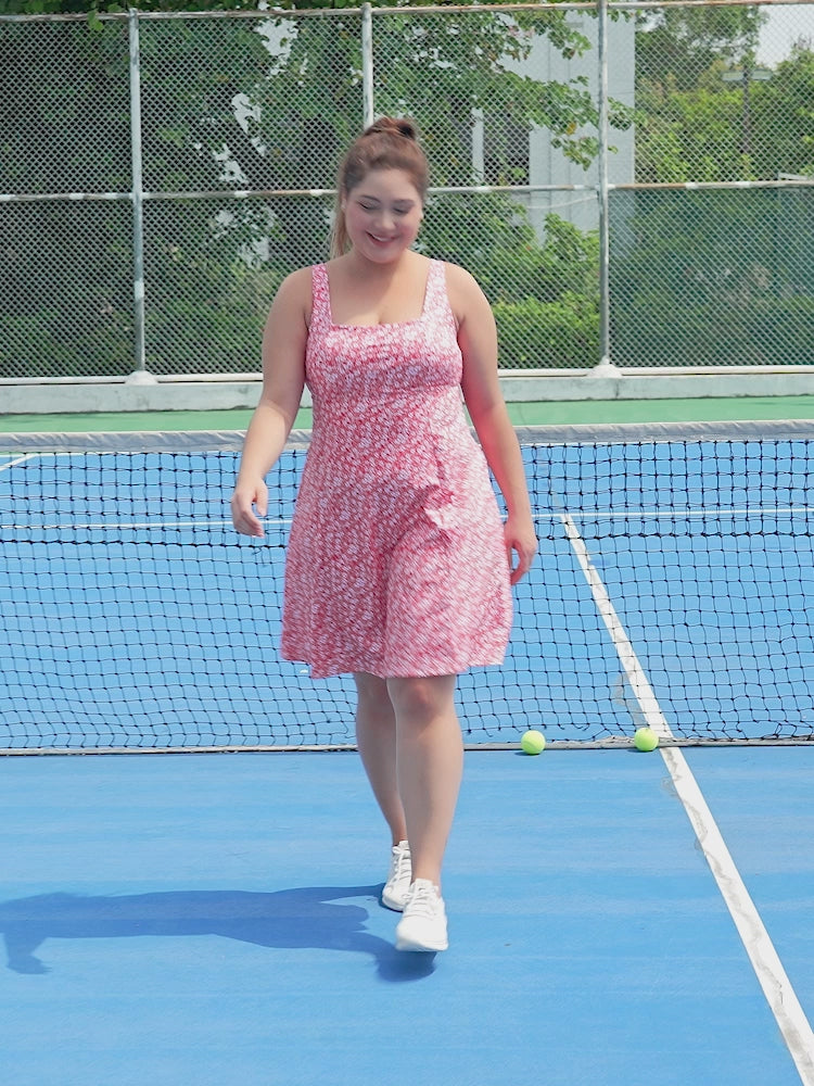 Plus Size Tennis Athletic Workout Dress with Built-in Shorts & Bra