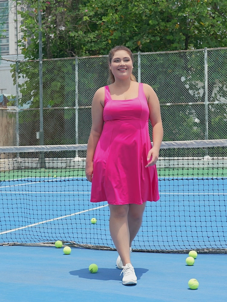 Plus Size Tennis Athletic Workout Dress with Built-in Shorts & Bra