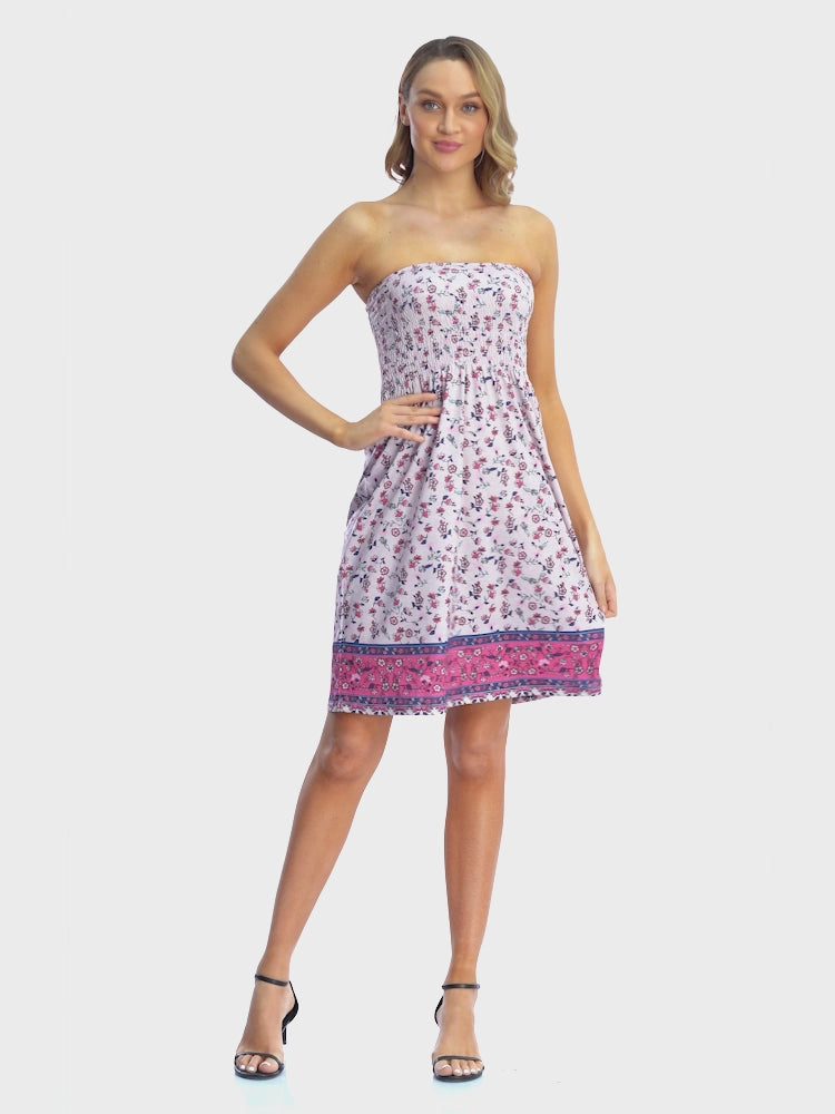 Boho Floral Strapless Mini Dress