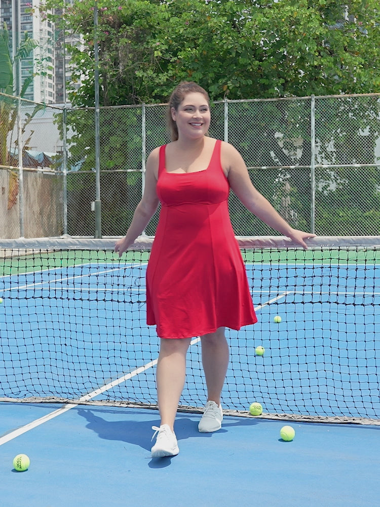 Plus Size Tennis Athletic Workout Dress with Built-in Shorts & Bra