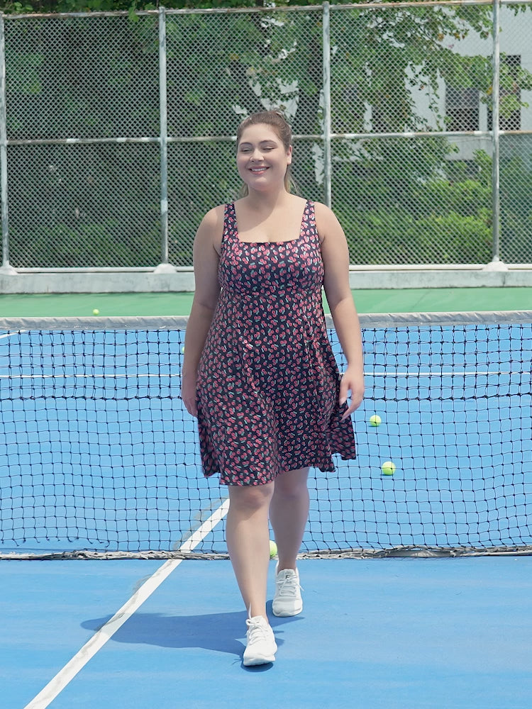 Plus Size Tennis Athletic Workout Dress with Built-in Shorts & Bra