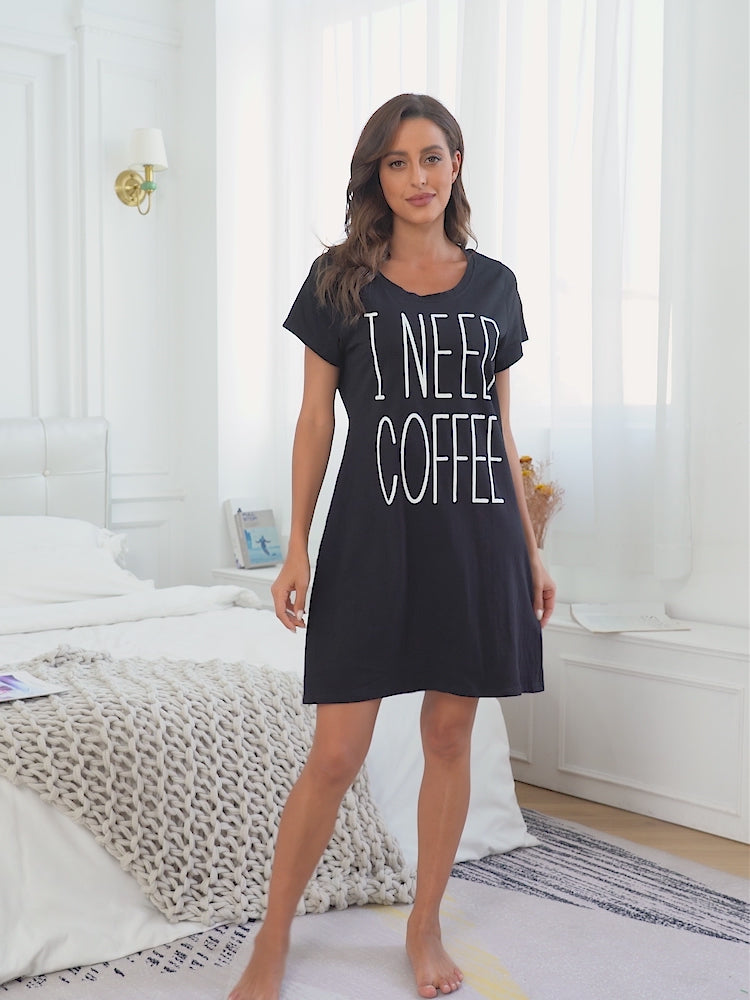 I Need Coffee Short Sleeve Sleep Dress
