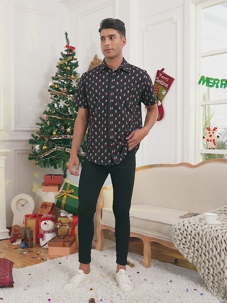 Dog Stockings Hawaiian Christmas Button Down Short Sleeve Shirts