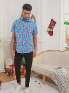 Pool Santa Hawaiian Christmas Button Down Short Sleeve Shirts