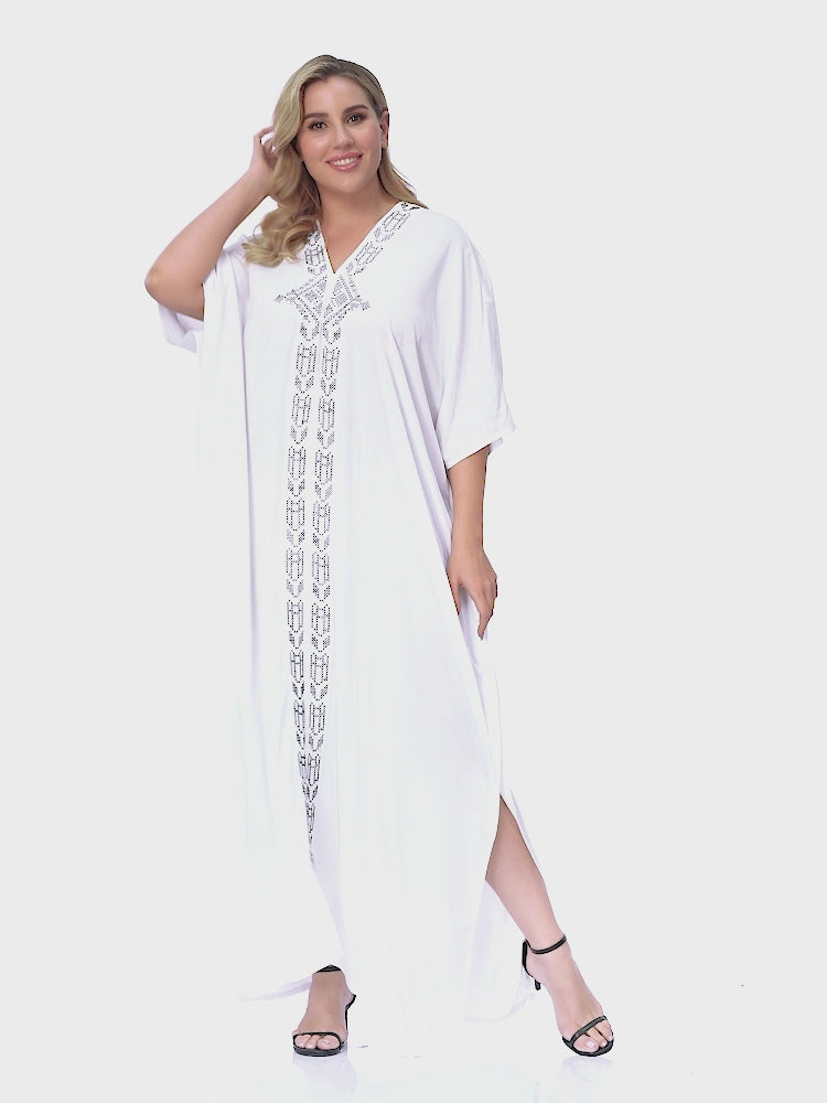 White UPF 30+ Long Kaftan Cover Up Oversize Dress