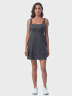 Black Leopard Exercise Workout Dress with Built-in Bra and Shorts