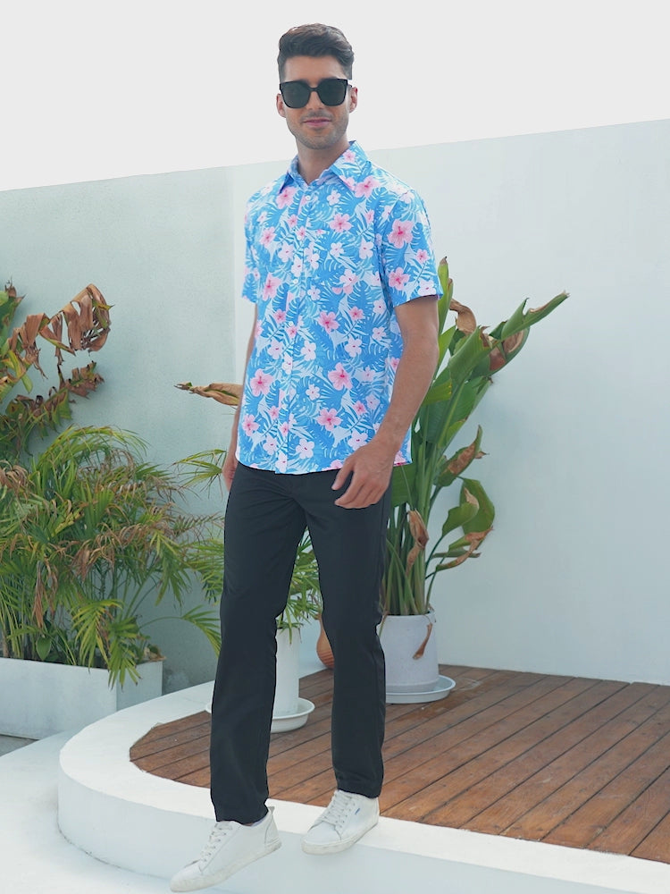 Mens Short Sleeve Button Down Hawaiian Dress Shirt