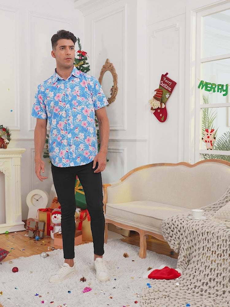 Hawaiian Santa Christmas Button Down Short Sleeve Shirts