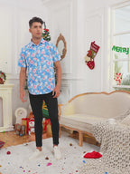Hawaiian Santa Christmas Button Down Short Sleeve Shirts