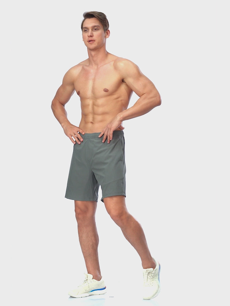Gray Workout Shorts with Black Compression Liner 7 inch Inseam