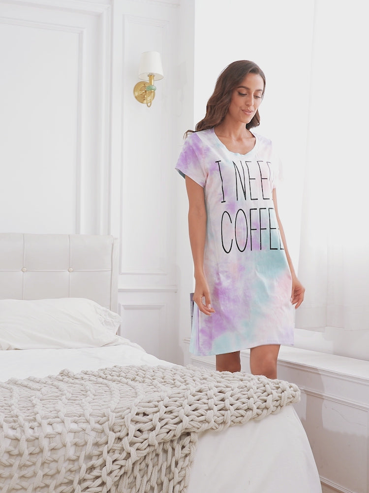 I Need Coffee Short Sleeve Sleep Dress