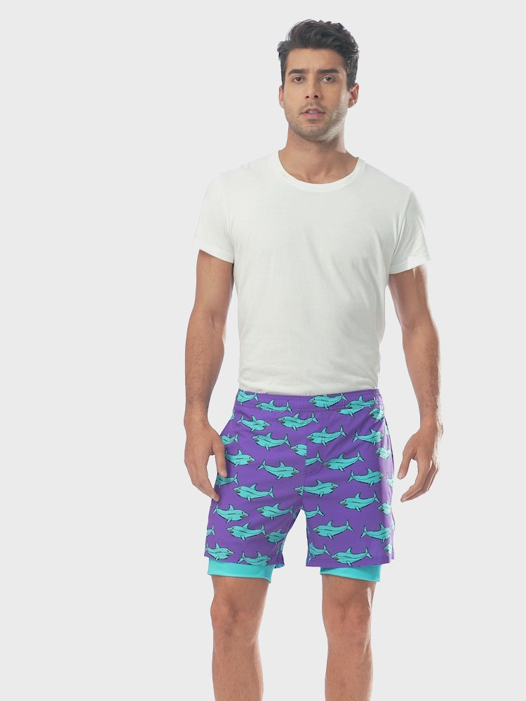 LRD Mens 5" Inseam Swim Trunks with Compression Liner