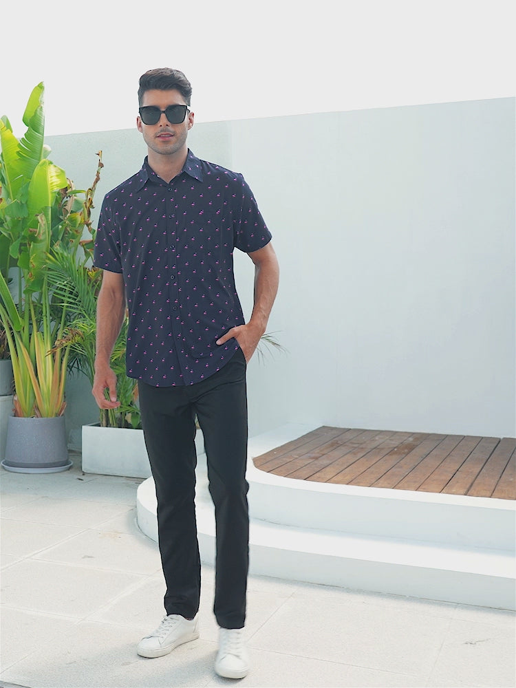 Mens Short Sleeve Button Down Hawaiian Dress Shirt