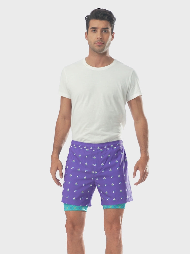 LRD Mens 5" Inseam Swim Trunks with Compression Liner
