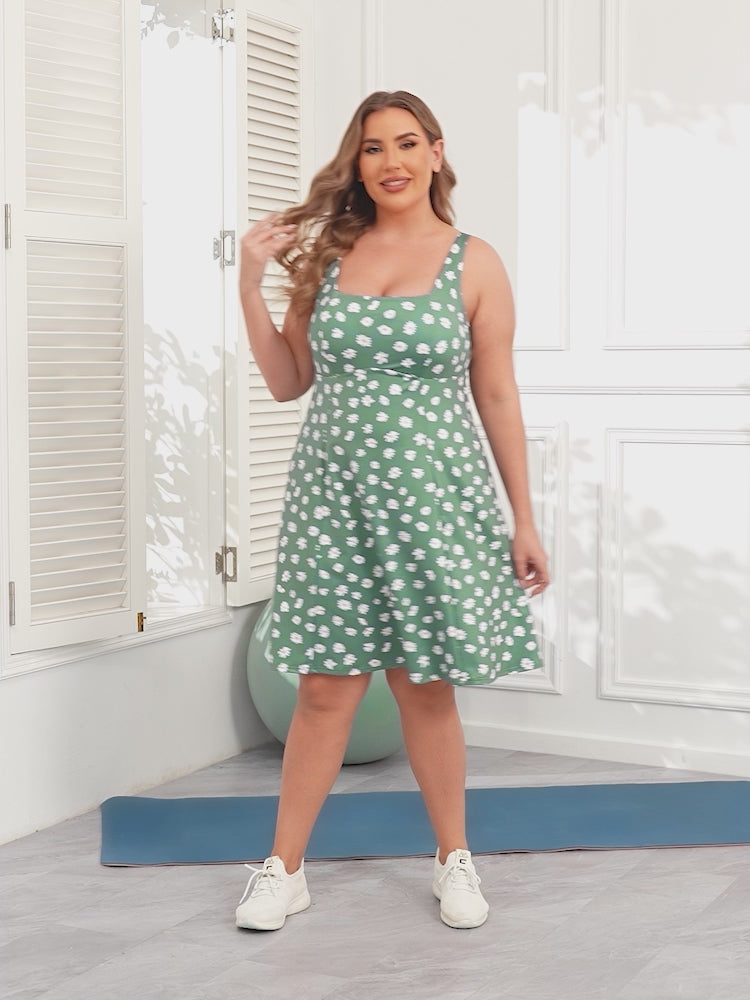 Plus Size Tennis Athletic Workout Dress with Built-in Shorts & Bra