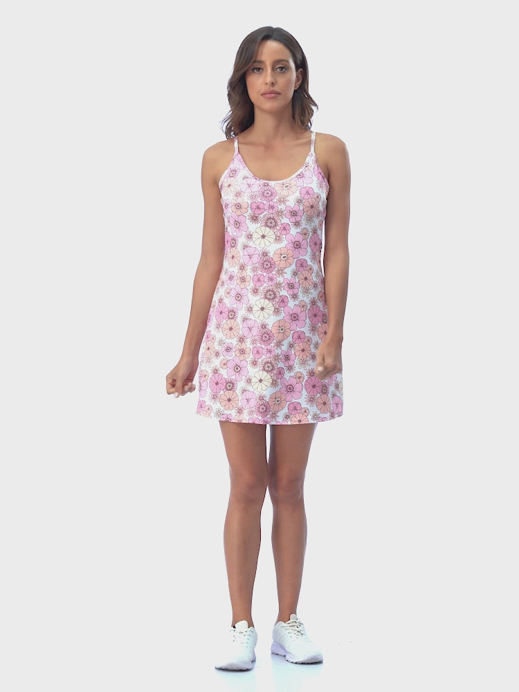Retro Floral Exercise Workout Dress With Built-In Shorts