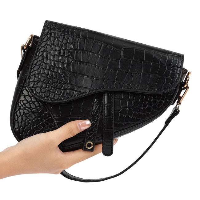 Saddle Shoulder Bag Croc Patent Leather – product view 6