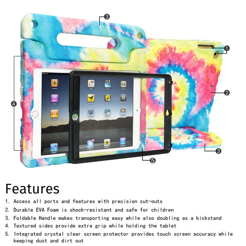 Tie Dye Shockproof Case with Built in Screen Protector for iPad Air 1 - 2013 Release 1st Generation