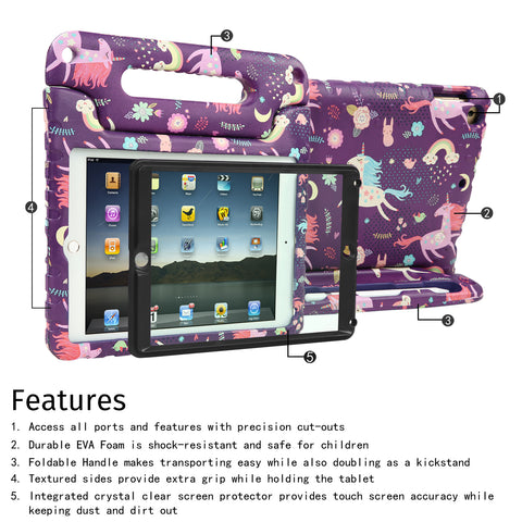 Shockproof Case for iPad 9.7 Inch 5th Gen / 6th Gen (2018/2017) with Built in Screen Protector - Unicorn Print