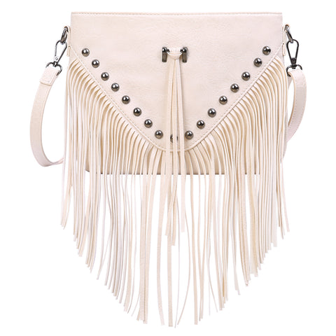 Black PU Leather Hobo Fringe Crossbody Tassel Purse Small Handbag