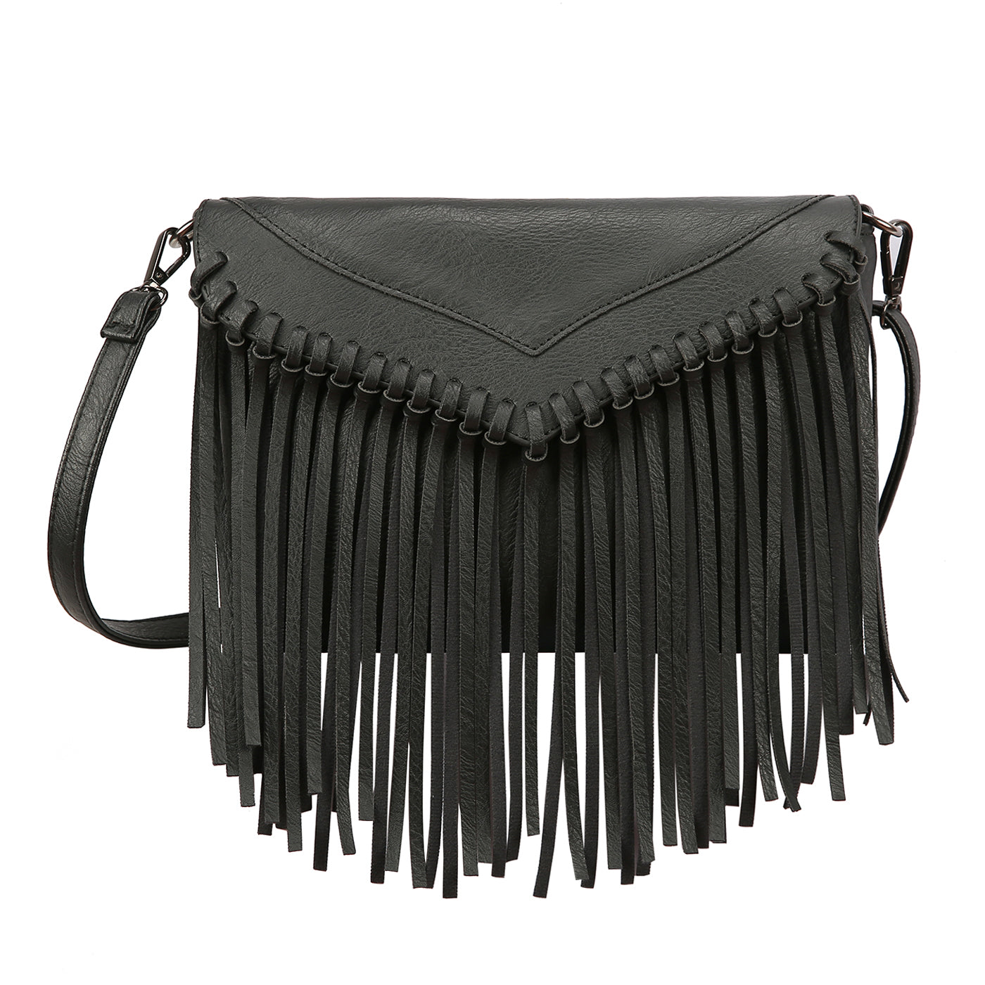 Black PU Leather Hobo Fringe Crossbody Tassel Purse Small Handbag Main image