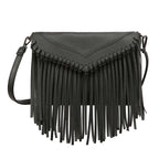 Black PU Leather Hobo Fringe Crossbody Tassel Purse Small Handbag