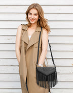 Black PU Leather Hobo Fringe Crossbody Tassel Purse Small Handbag